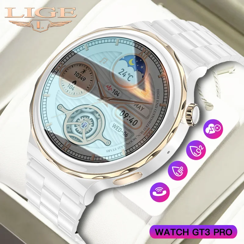 

LIGE 2023 AMOLED Smart Watch Bluetooth Calling SmartWatch Ladies Bracelet HD Screen Heart Rate Blood Pressure Monitor GPS Sport