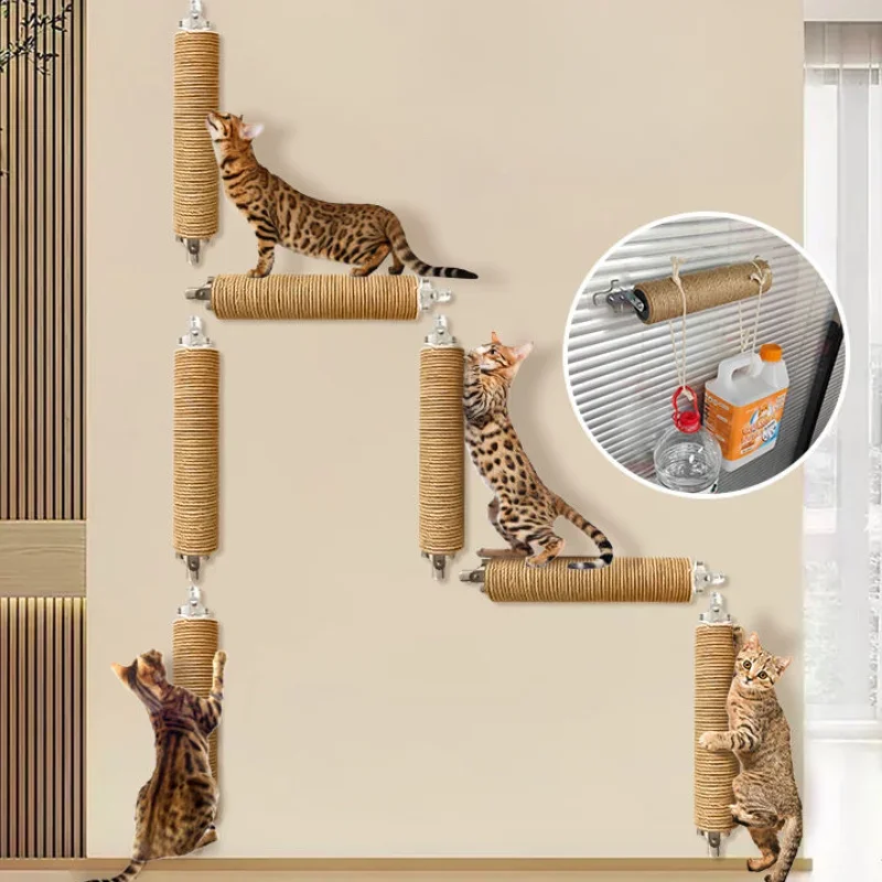 Modern Cat Scratching Post Wall Climbing No Punching Required Scratchers Tower Free Kitten Scraper Post Games Indoor Cats Toys