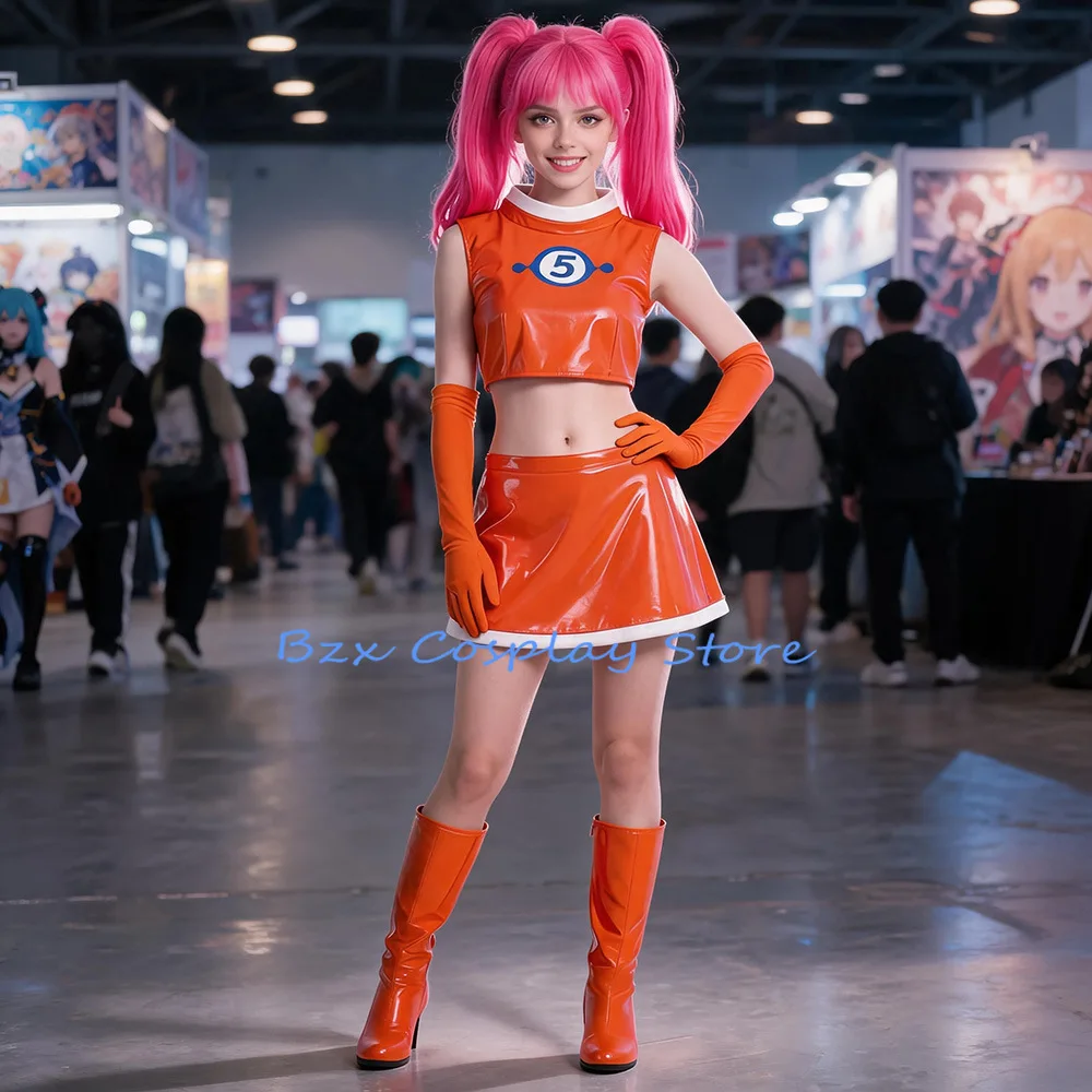 Ulala Cosplay Anime Channel 5 Costume Woman Orange Sexy Uniform Vest Skirt Set Halloween Party Play Outfits