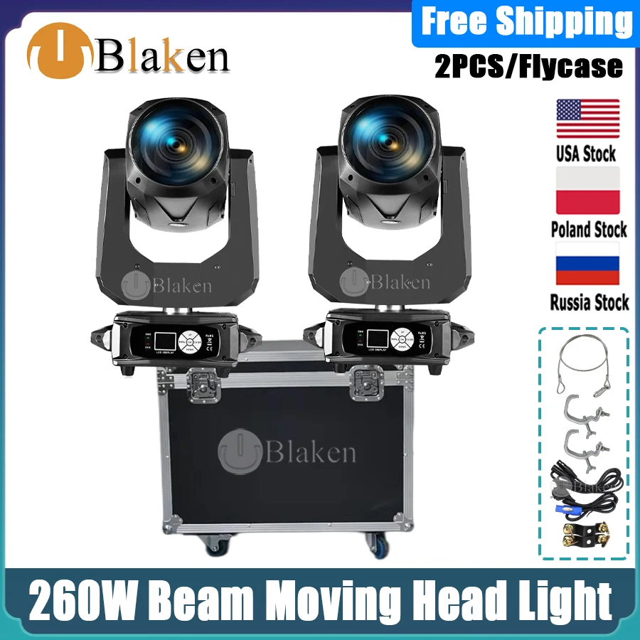 0 Tax 2Pcs Bulb Beam 260W Moving Head Lighting 16+honeycomb prism Double Prism With flight Case For Dj Disco Night Club