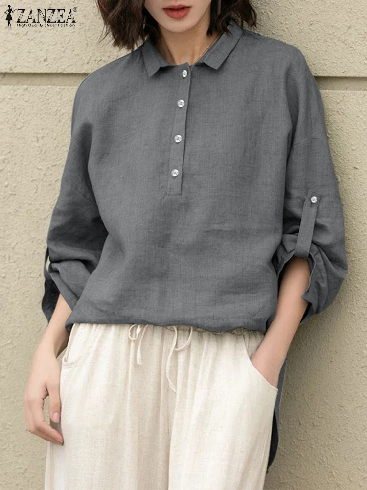 

Fashion Tops ZANZEA Vintage Long Sleeve Blouse 2025 Women Solid Color Shirts Streetwear Korean Tunic Autumn Casual Loose Blusas