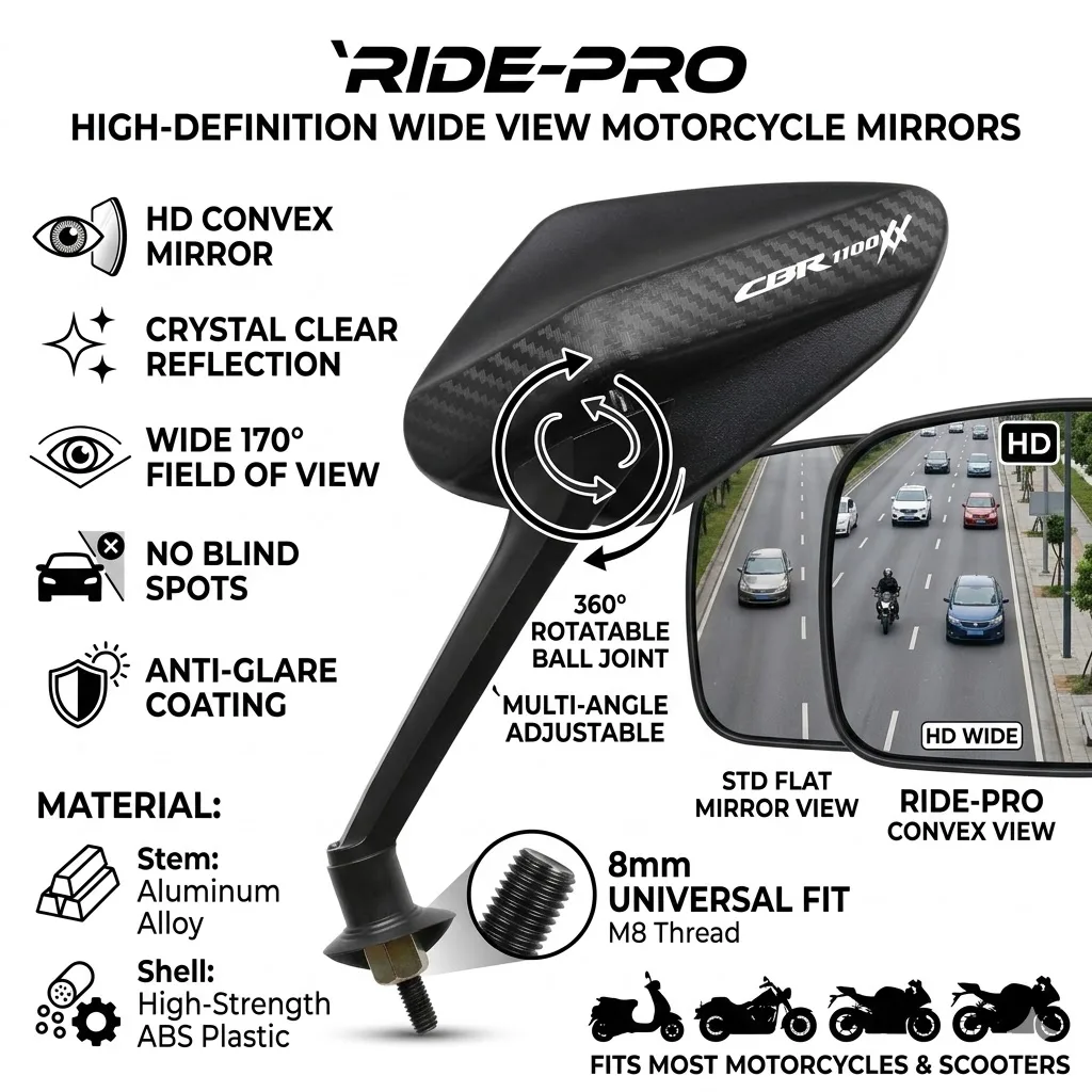 1 Pair Modifyed 360° Foldable Motorcycle Side Rearview Mirrors For CBR1100XX CBR 1100 XX CBR-1100XX Super Blackbird