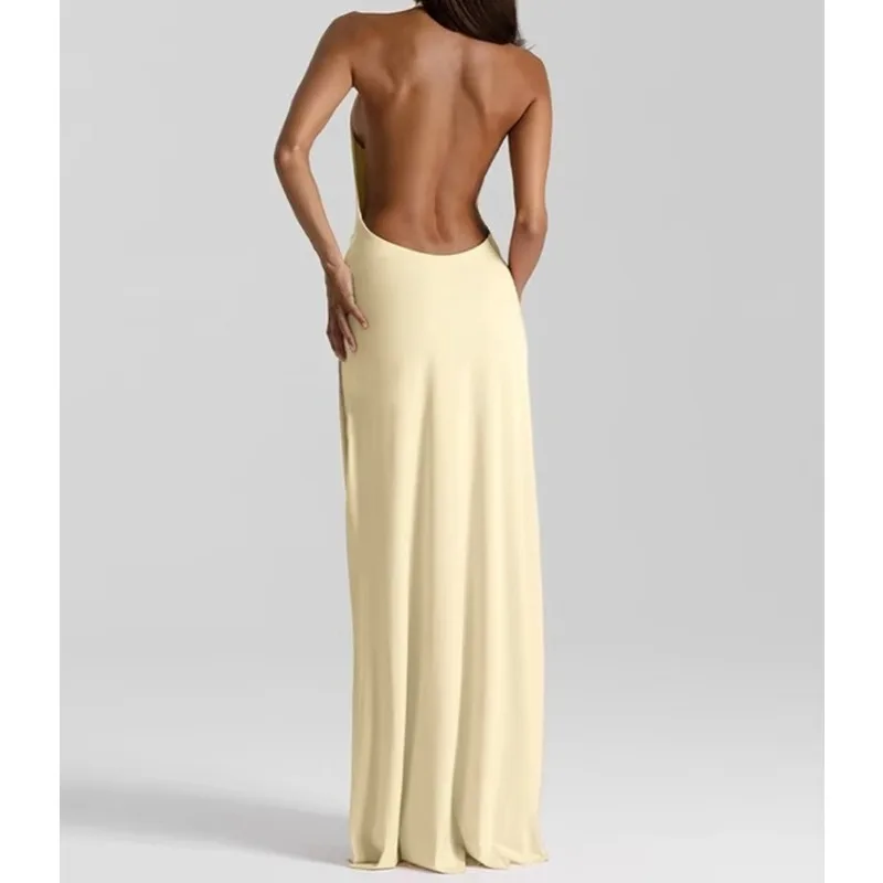 Deep V Neck Backless Sexy Maxi Dress Women Gown Fashion Irregular Sleeveless Thigh High Split Club Party Dresses