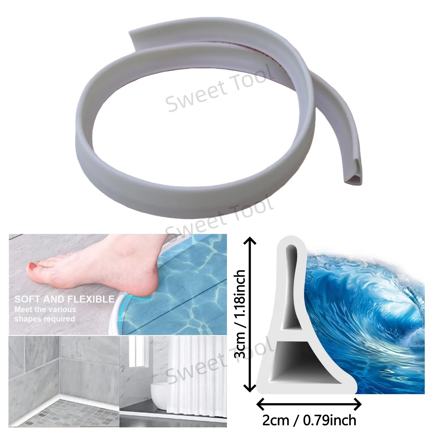 Collapsible Shower Threshold Water Dam Shower Edge Water Barrier Stopper Water Blocker Retention System Dry and Wet Separation