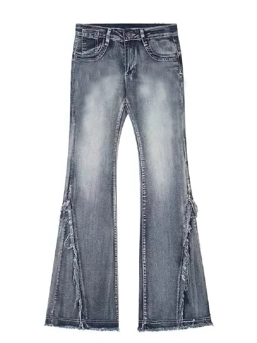 American Retro Breasted Design Slightly Flared Jeans Women Autumn Niche Low Waist Slim Fit Wide-Leg Floor Trousers