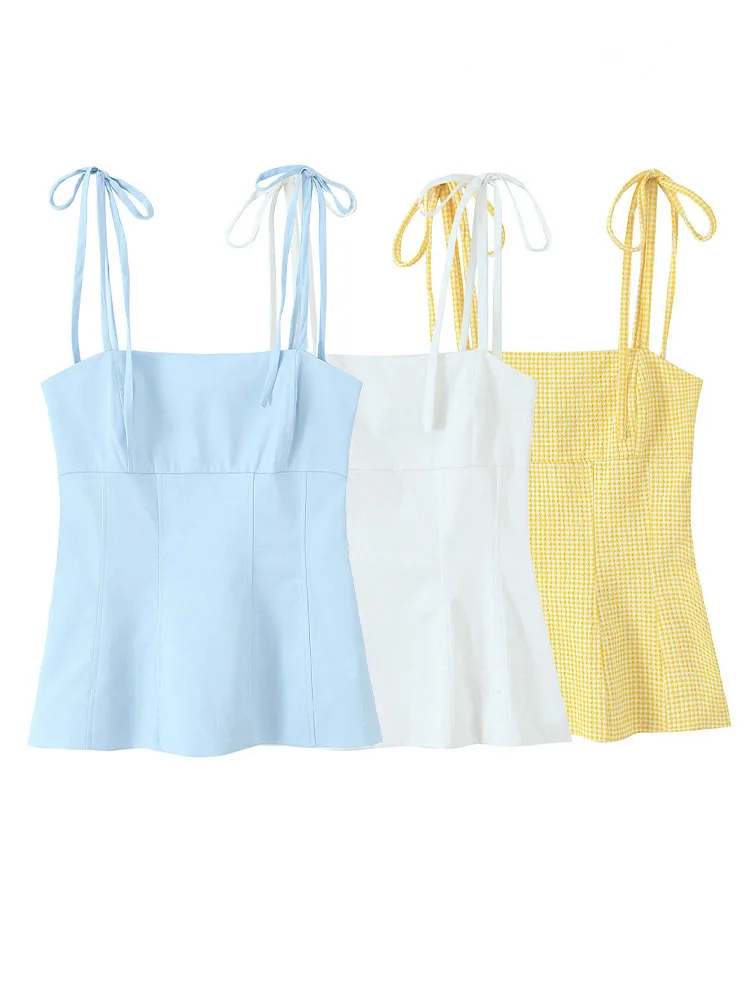 

HH Women's Fashion Sleeveless Side Zipper Top Summer Simple Bow Strap Decoration Backless Short Shoulder Waist Slim Top