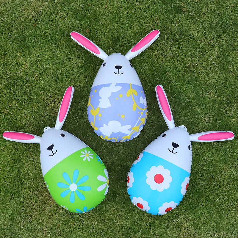 3PCS PVC Easter Rabbit Easter Egg Balloon Decoration Courtyard Ornament Easter Toys Inflatable Easter Eggs for Home