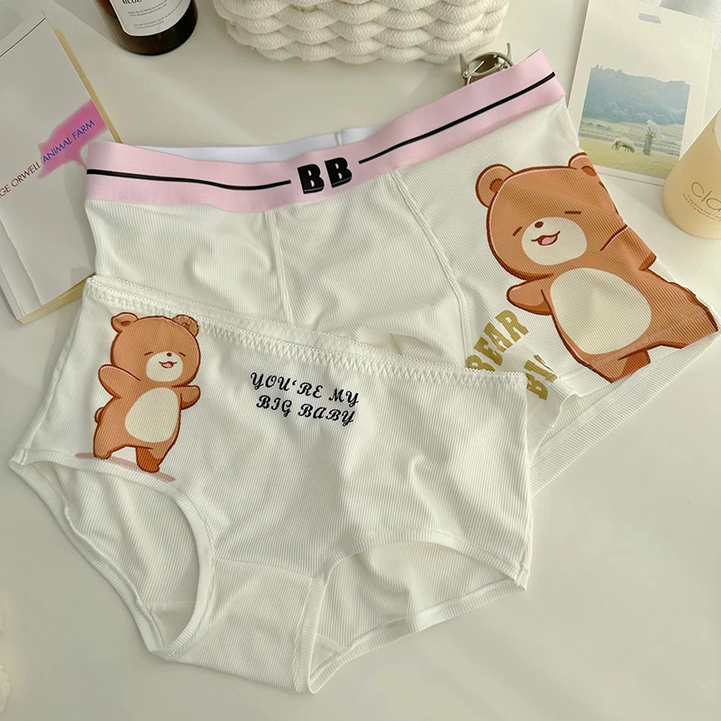 Lolita Couple Panties Cute Cartoon Bear Couple Underwear Men And Women Ice Silk 2024 New Pure Cotton Underwear