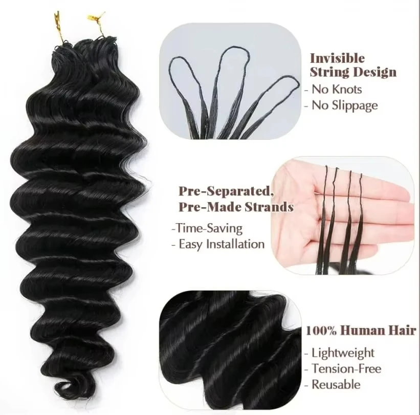 Pre-divided Bulk Hair for Braiding Deep Wave Human Hair Knotless Crochet Hair Extensions Braids 50gram/lot Boho Braids Invisible
