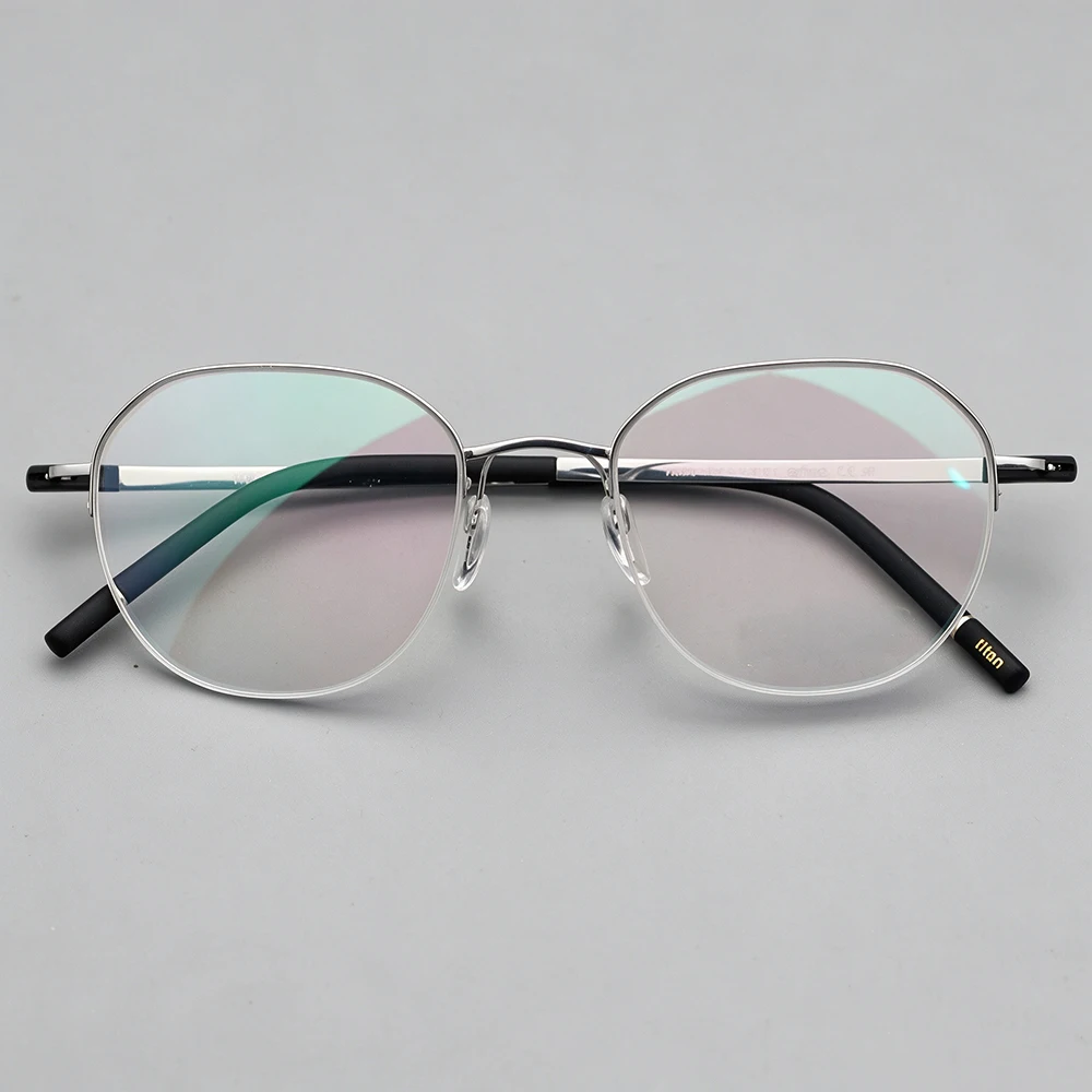 Half Rimless Round Titanium Glasses Men Women Eyeglass Frame Optical Spectacles Myopia Prescription Eyewear