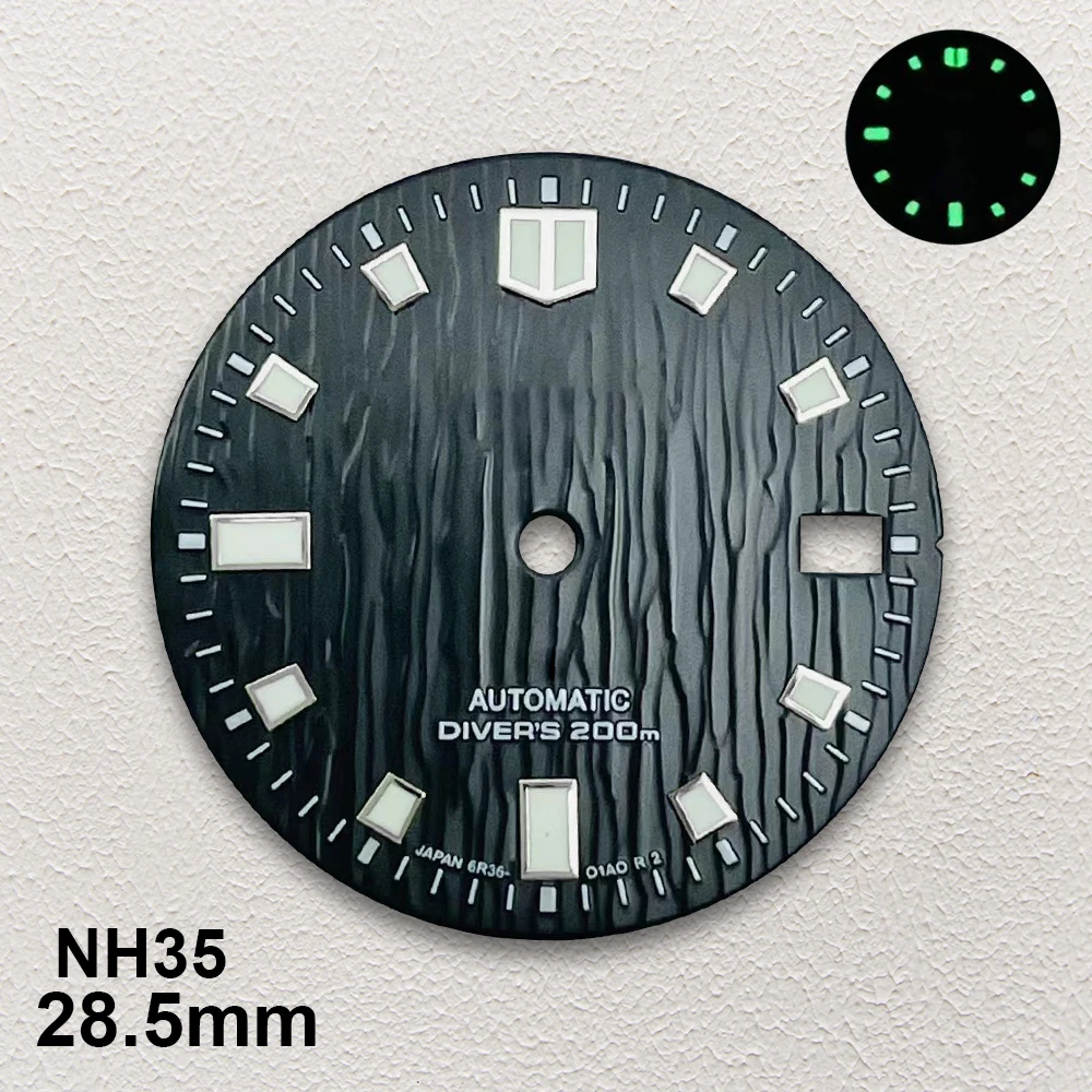 28.5mm S Logo Glaciers Lake Blue Dial Fit NH35/NH36/4R/7S Japanese Movement Strong C3 Green Luminous Watch Accessories