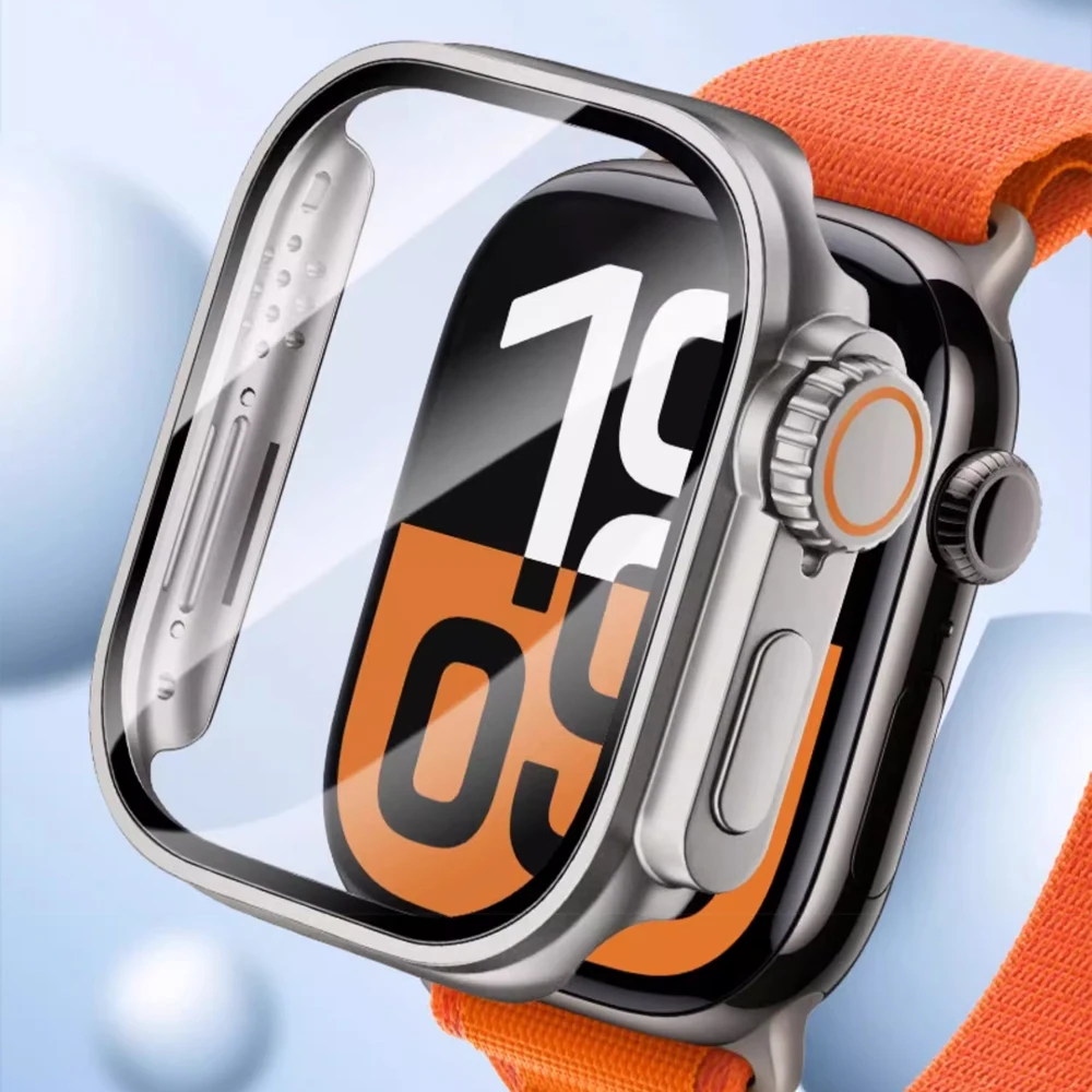 Displayschutzfolie für Apple Watch-Gehäuse 46 mm, 42 mm, 45 mm, 40 mm, 44 mm, 41 mm, PC-Abdeckung + Glasfolie, Wechsel zu Ultra-Serie 10, 9, 8, 7, 6, 5, 4 SE