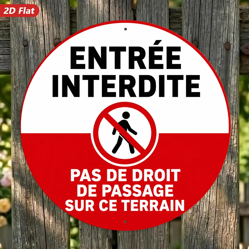 2D Flat, 1pc French Warning Sign Round Metal Sign Wall Art, Red White Circular Symbol, No Entry Pedestrian Icon, French Restrict