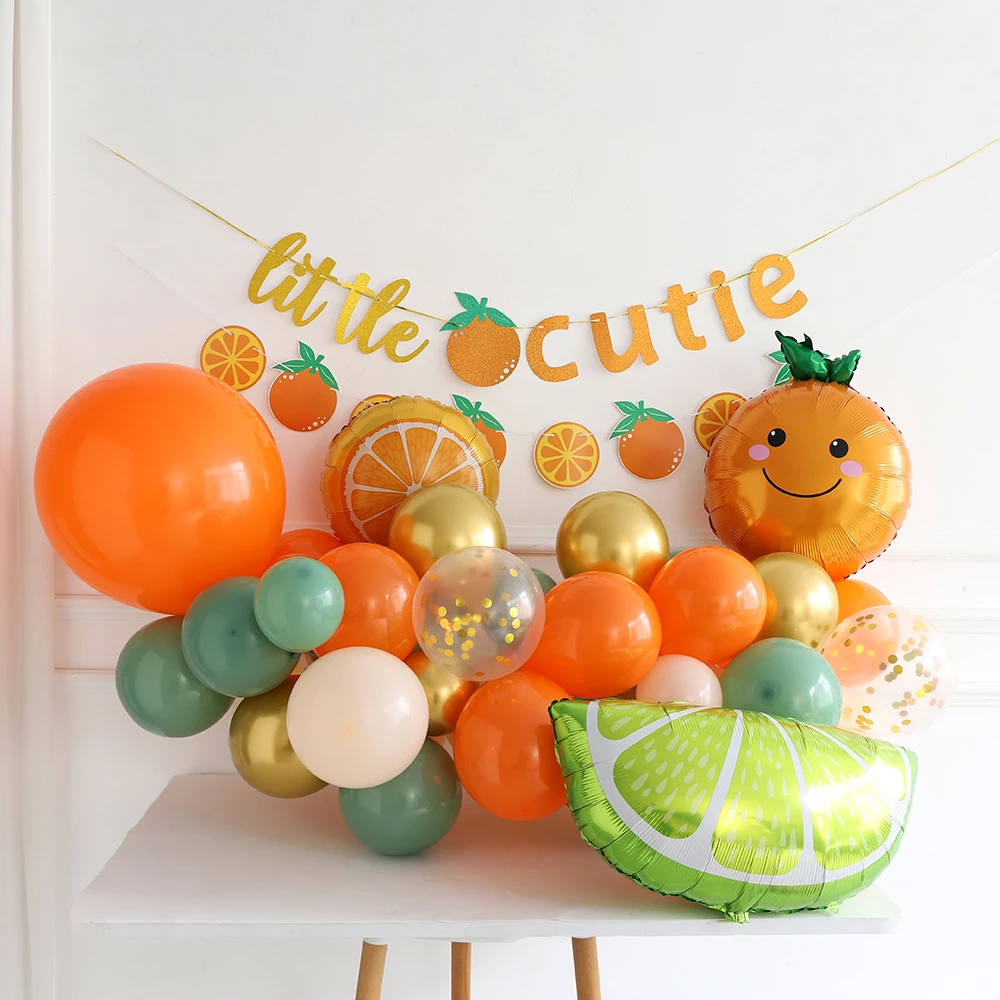 98pcs Orange Lemon Foil Balloon Galan Arch Kit Gold Sequin Balloon Fruit Decor Party Birthday Summer Wedding Baby Shower Supplie