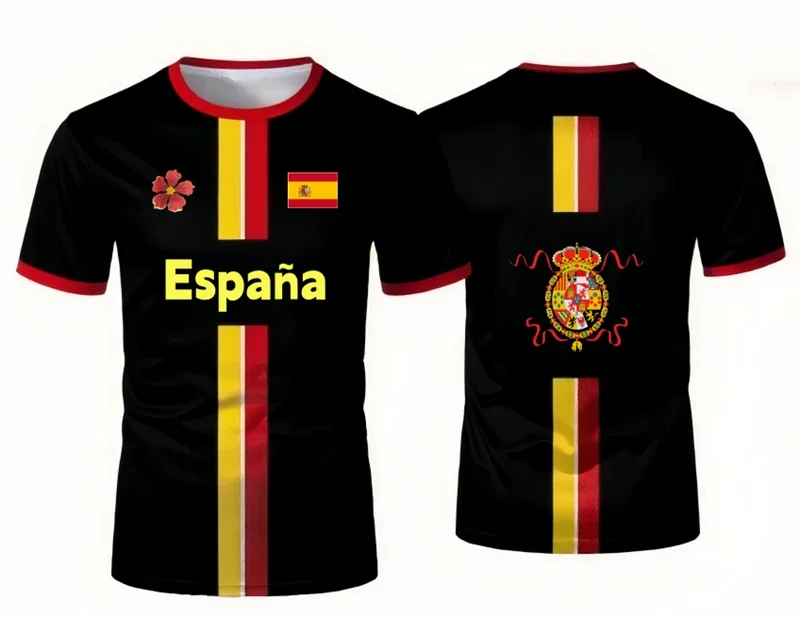 Camisetas de Fútbol con Gráfico de la Bandera Española, Camisetas de Verano con Emblema Nacional, Jersey con Estampado 3D, Ropa Urbana Moderna, Camisetas Extra Grandes