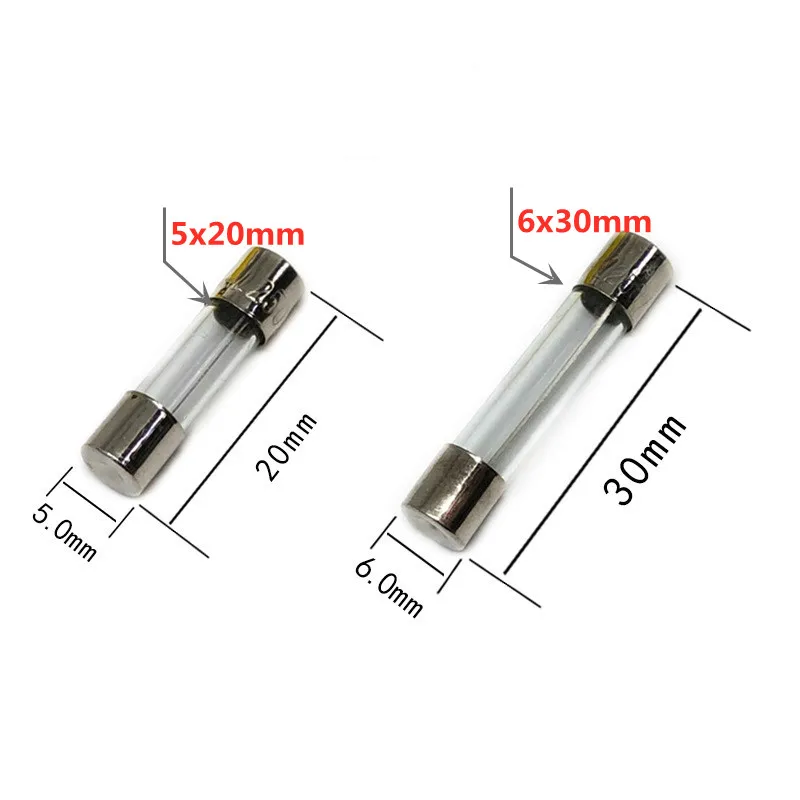 100pcs 5*20mm6*30mm T/Slow Blow Glass Fuse 250V 0.5 1 2 3 5 6 8 10 15 20A AMP Fuse Electronic Component Voltage Protection