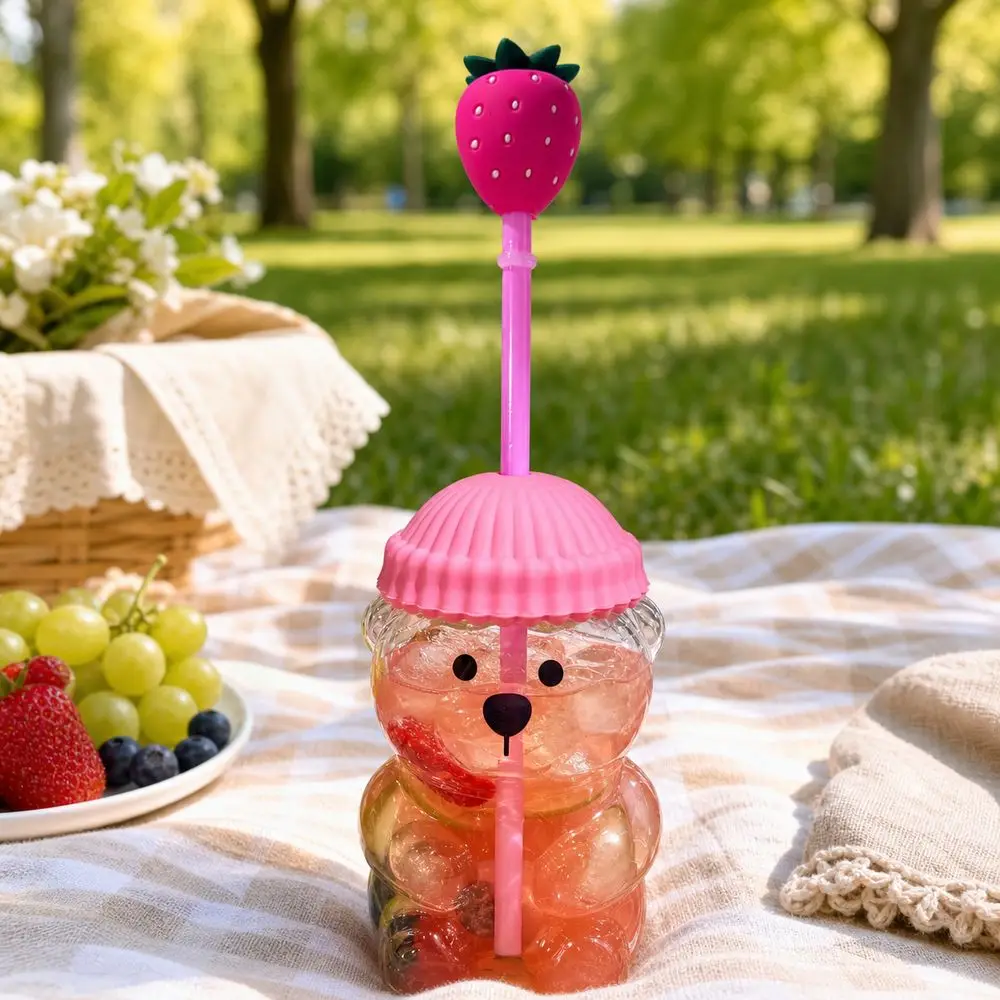 Gifts with Lid Bear Drinking Cup Transparent Large Capacity Bear Straw Cup Teddy Bear Plastic Cup Home and Work