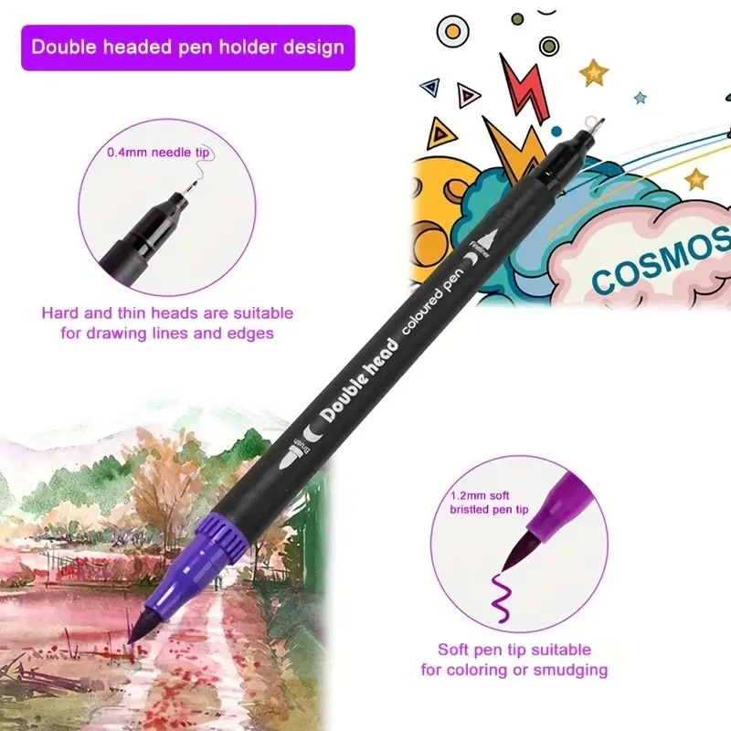 72Colors Vibrant Double-Ended Watercolor Markers - Art Set for Drawing & Crafts, Durable Plastic Bodies, Christmas Gift
