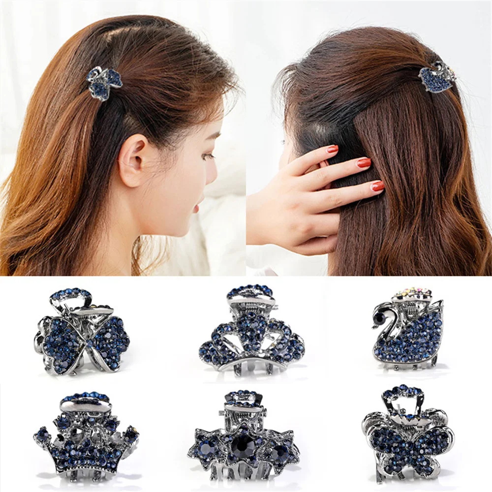 Women Gorgeous Rhinestones Small Flower Hair Claw Clips Metal Crystals Hairpins Hair Accessories for Girl Headdress Ornament