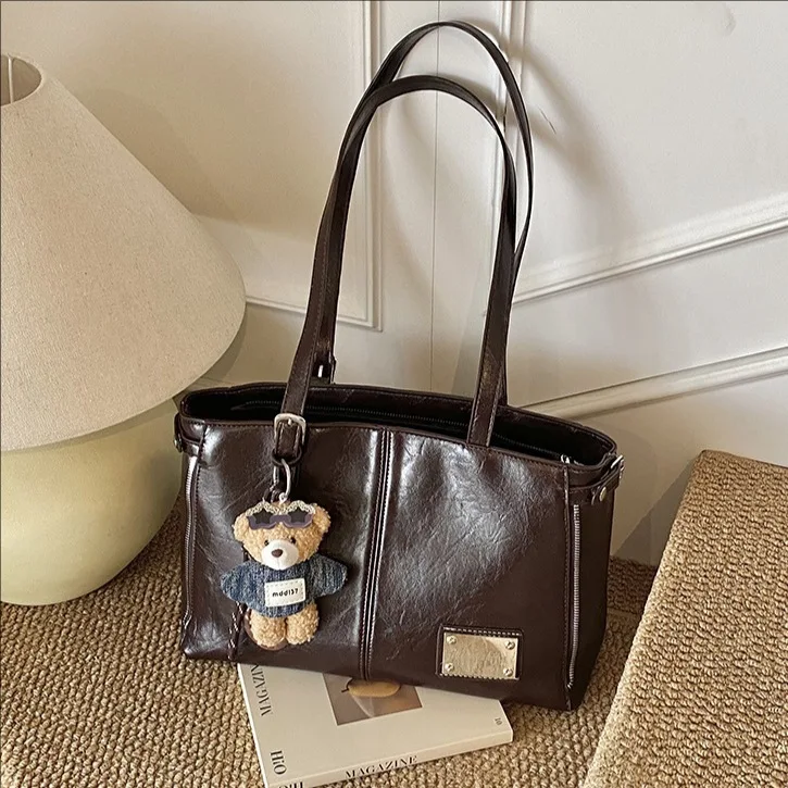 

Осенняя модная сумка-тоут для женщин, большая вместительная дизайнерская роскошная сумка из мягкой кожи, стильная винтажная сумка через плечо