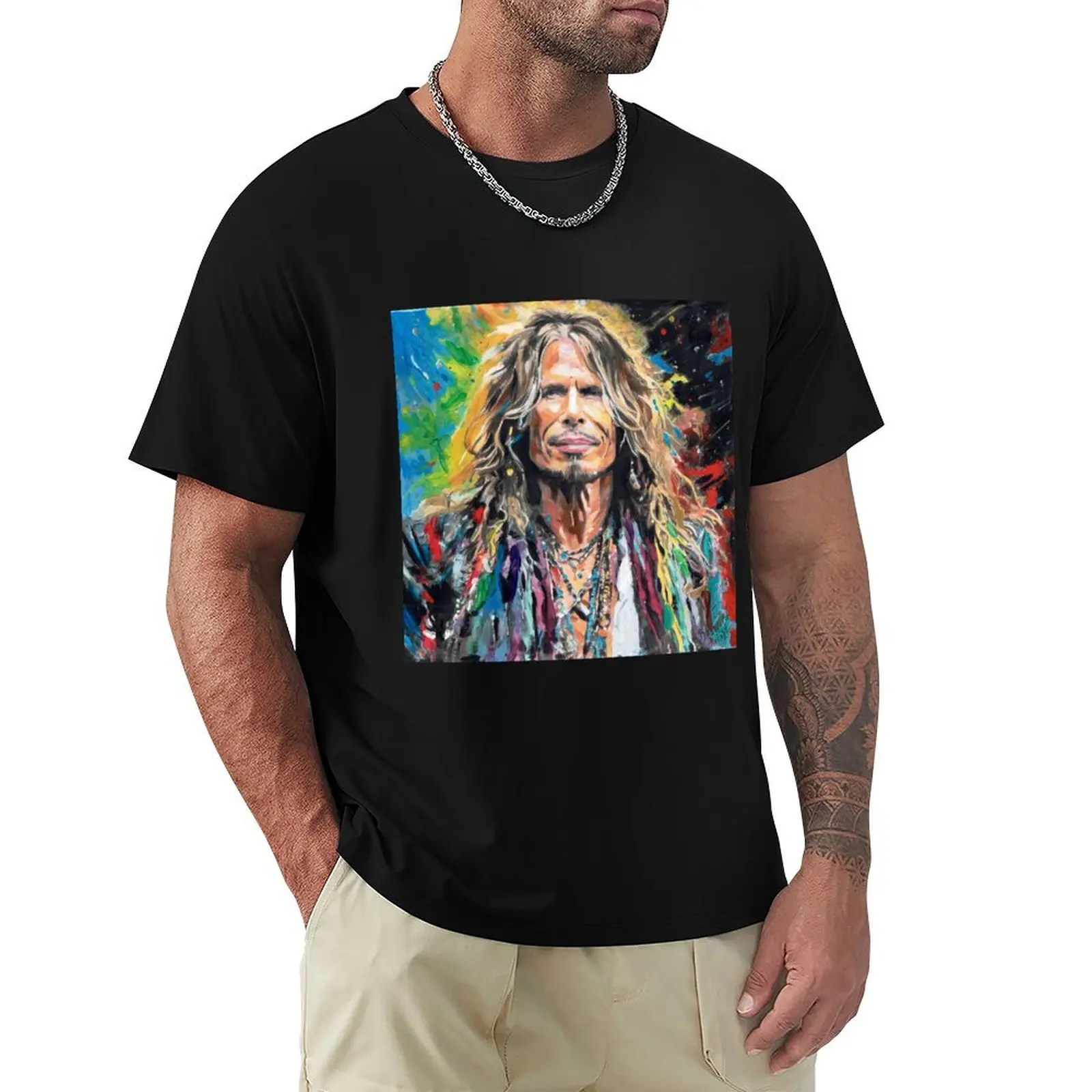 AEROSMITH STEVEN TYLER ACRYLIC SPLATTER PAINTING T-Shirt Summer Holiday Casual Tee