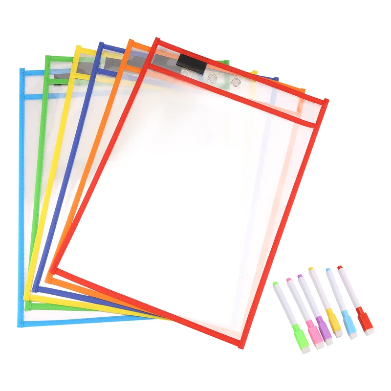 Reusable Dry Erase Pockets, 6 Pack Reusable Dry Erase Sleeves, Assorted Colors Sheet Protector, Dry Erase Pocket Sleeves