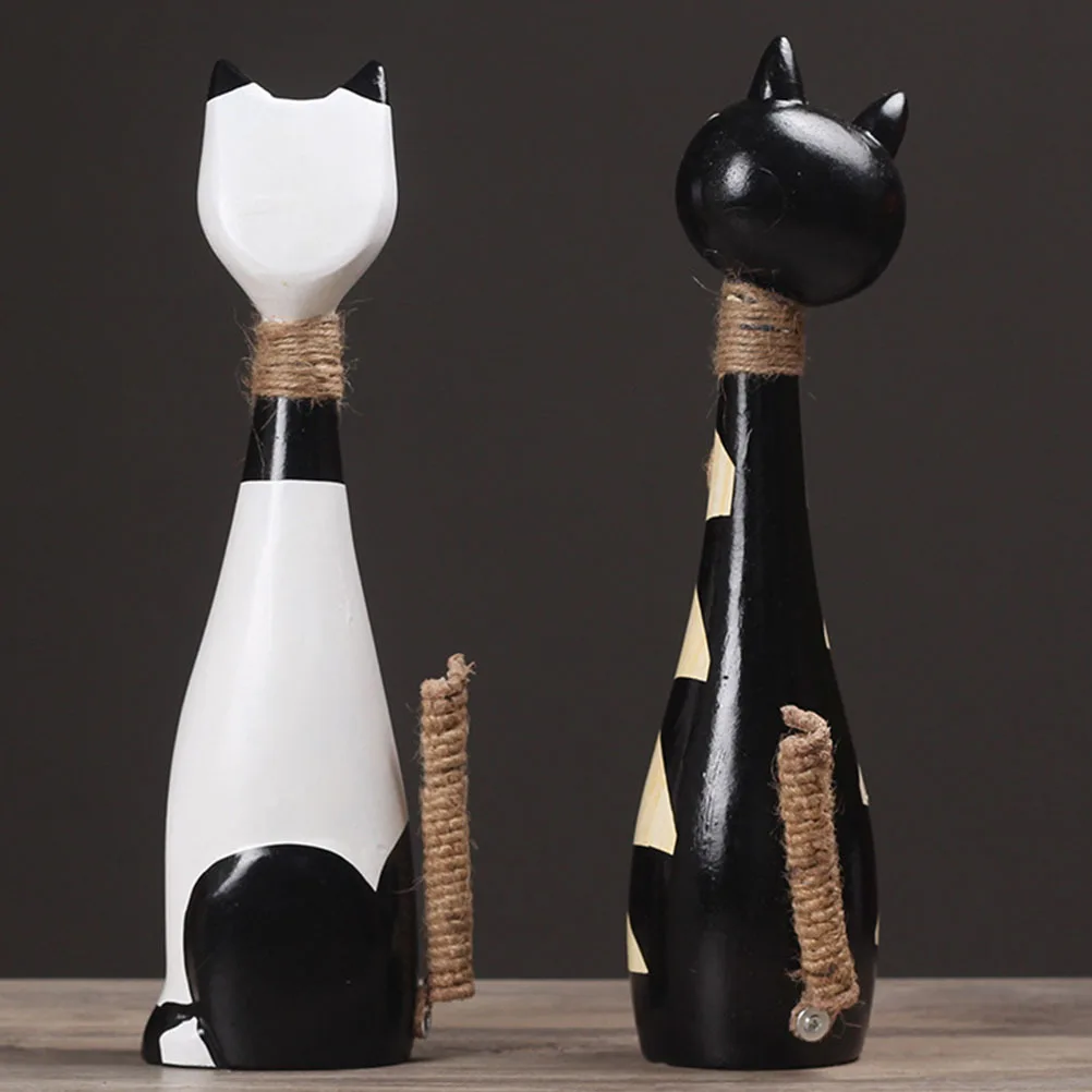 

2pcs Wooden Couple Cat Ornaments Decor Desktop Adornment Cat Decoration For Office Household Crafts Kitten
