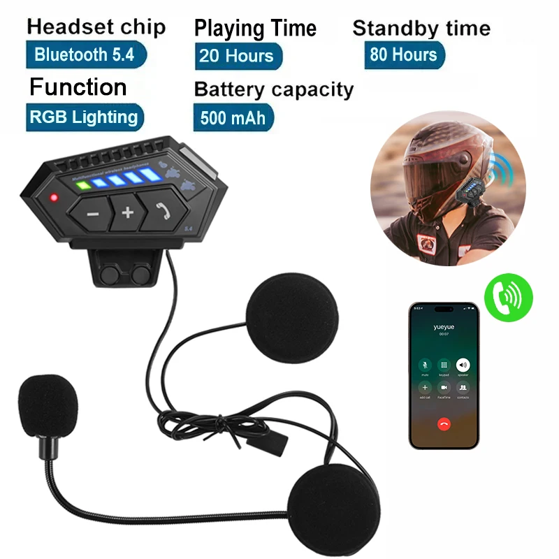 

BT12-2x Motorcycle Helmet Headset with Ambient Light Noise Cancellation Voice Control Hands-Free Music Playback & Calling
