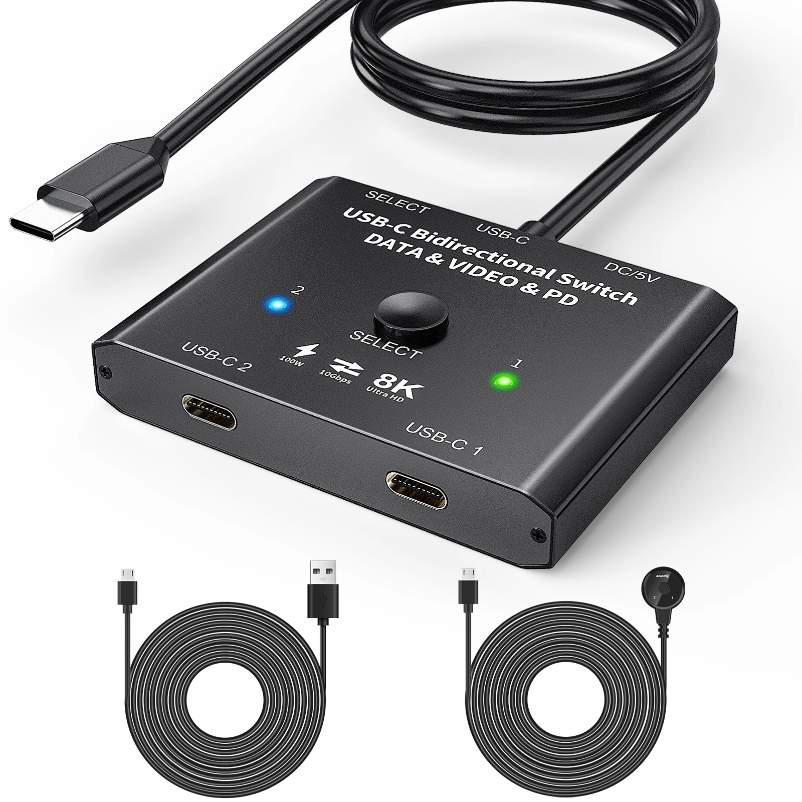 

USB C Switch,Bi-Directional USB Type C KVM Switcher,8K Video/10Gbps Data Transfer/100W Charging,Compatible with Thunderbolt