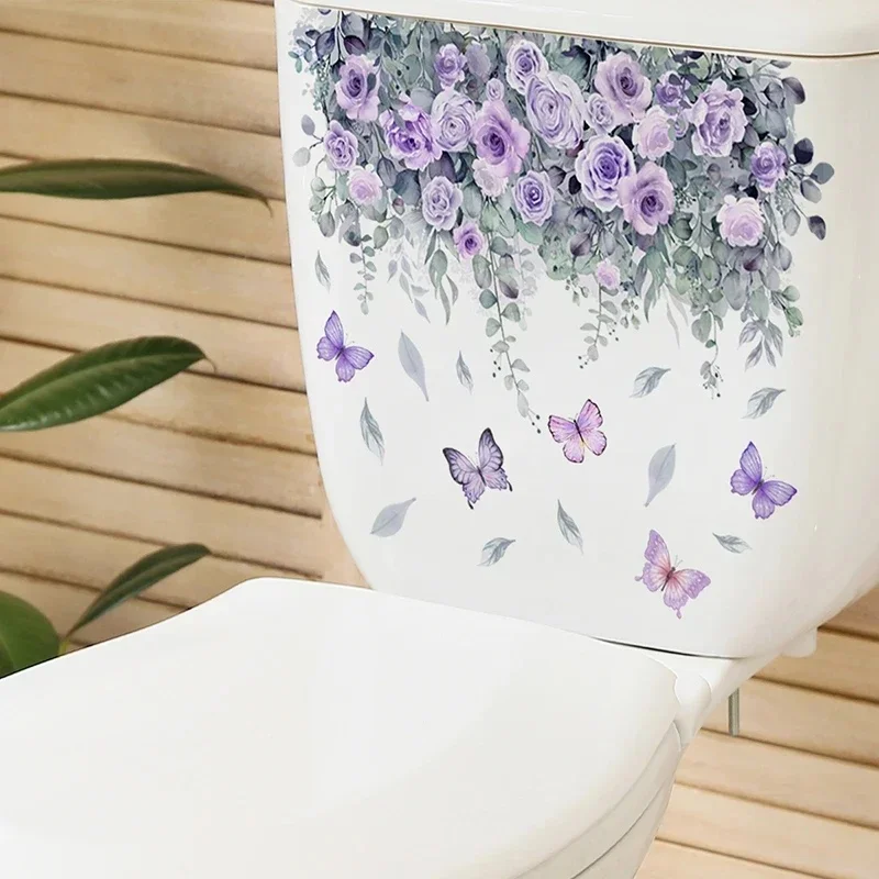 Plant Flower Butterfly Wall Sticker Bathroom Toilet Decor Living Room Cabinet Home Decoration Decals Beautify Self Adhesive Mura
