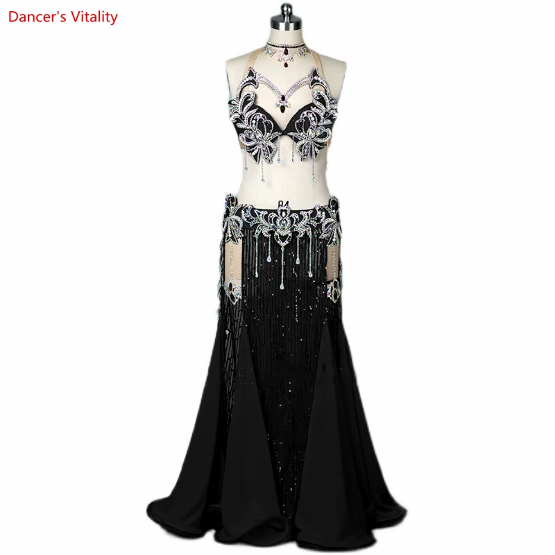 Belly Dance Competition Costume Set for Women Cusomzied Adult Children ABStones Tassel Sequin Fishtail Skirt Set Oriental Outfit