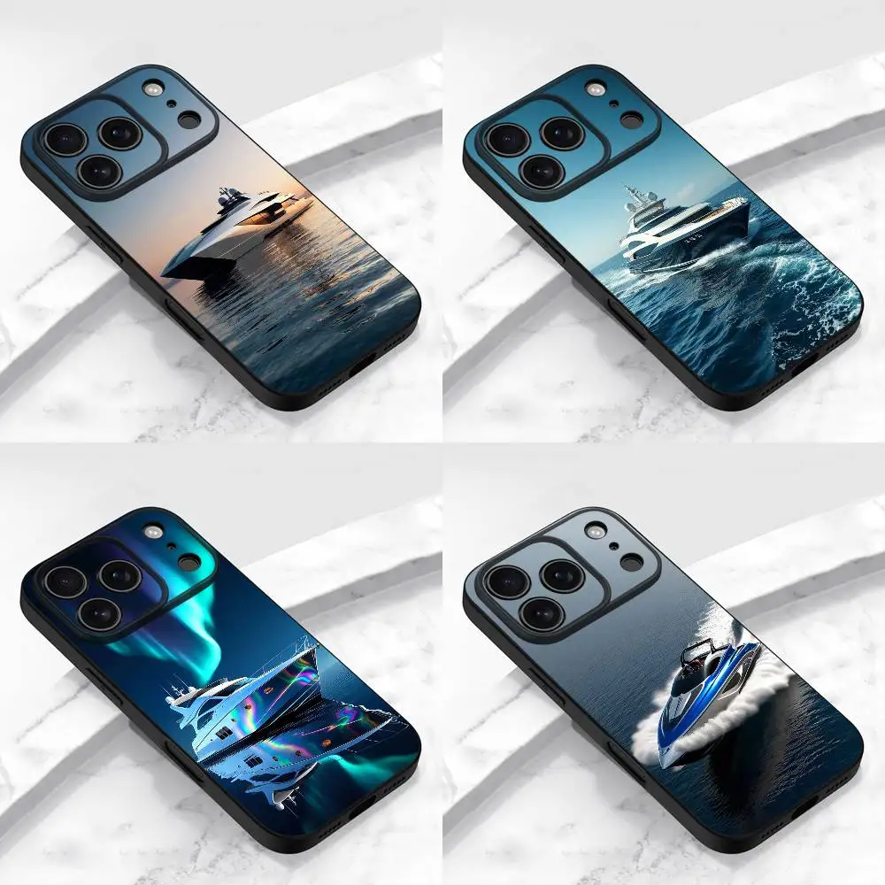 

Boat Cruise Ship Speedboat Phone Case For iPhone 17,16,15,14,13,12,11,Pro,Max,Plus,E,Air,Mini Protective Black Cover