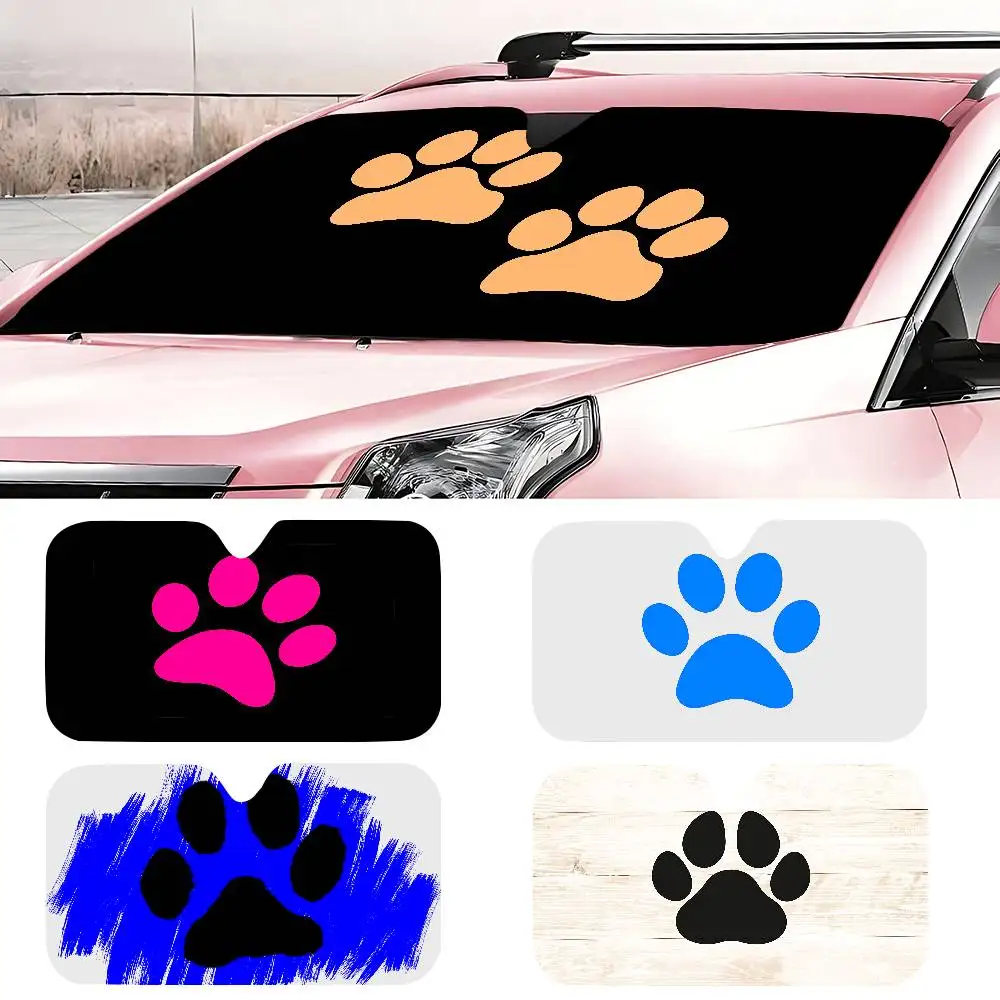 

Blue Dog Paw Bone Pattern Logo Windshield Sunshade Anime Cute Car Front Windshield 70x130cm Sun Visor Heat Reflector