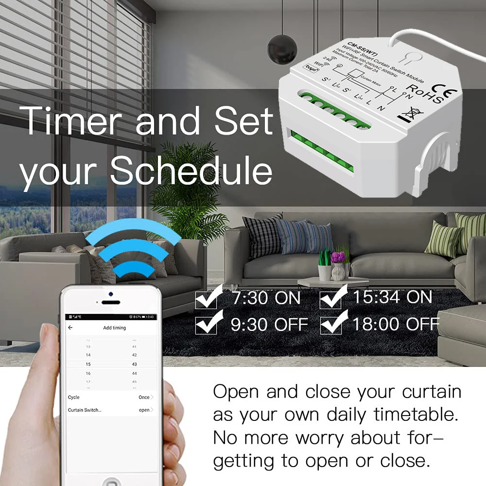 Interrupteur de rideau intelligent pour volet roulant, moteur électrique, application Tuya Smart Life, commande vocale avec commande vocale Alexa Google Home