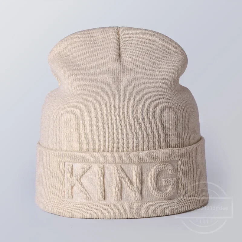 Winter Hat King Queen Beanies Fashion Hip Hop Couples Cap Casual Solid Hat Men Woman Warm Knitted Beanie Ski Skullies Bonnet