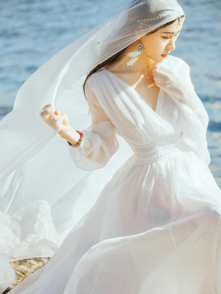 Elegant Dress White Beach Seaside Holiday Super