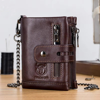 Men Genuine Leather Wallet Business Multi-Function RFID Anti-theft Iron Chain Card Bag Comes With Coin Wallet