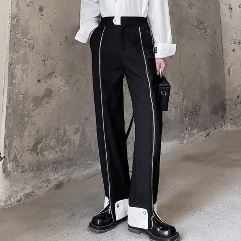 WVGA Autumn New Man High Street Personalized Zipper Color Contrast Design Trendy Niche Chic Casual Straight Suit Pants Ins W9287
