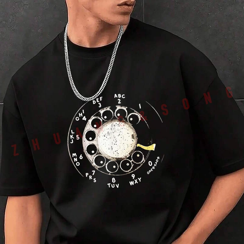 

Vintage Rotary Telephone Dial Men's Fashion T-shirt Casual Trendy Tshirts For Summer Comfortable Short Sleeve Tops