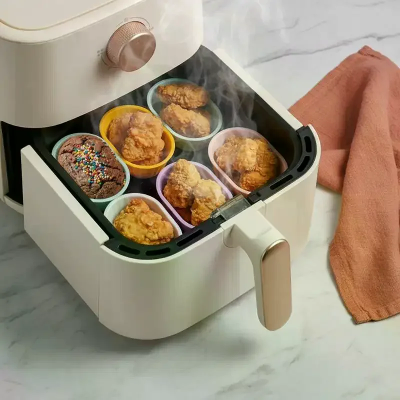 Reusable Air Fryer Silicone Baking Ramekins 5Pcs Nonstick Easy Release Cups for Muffin Cupcake Baking