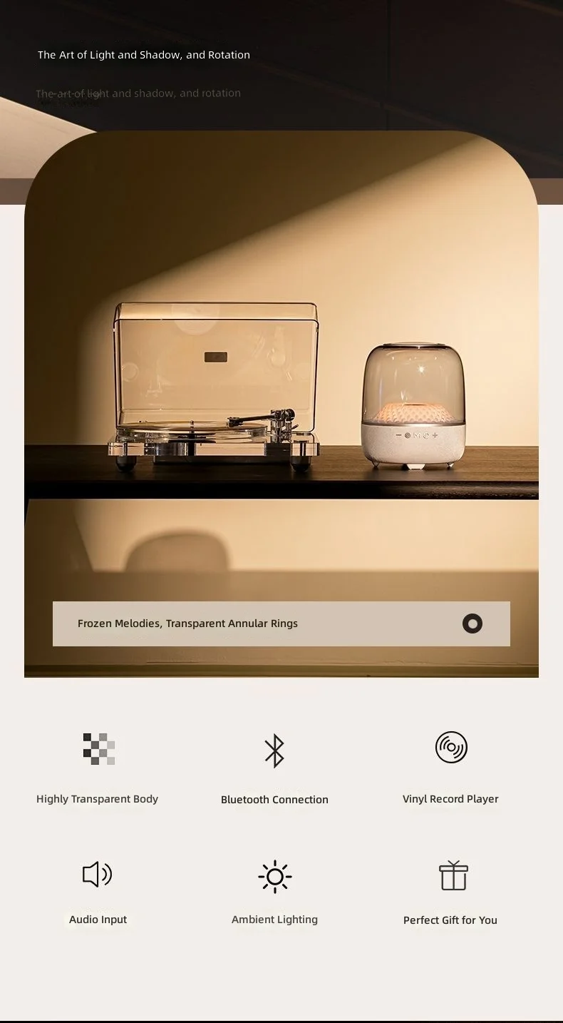 vinyl record player gift advanced audio bluetooth speaker ornament household light luxury transparent phonograph