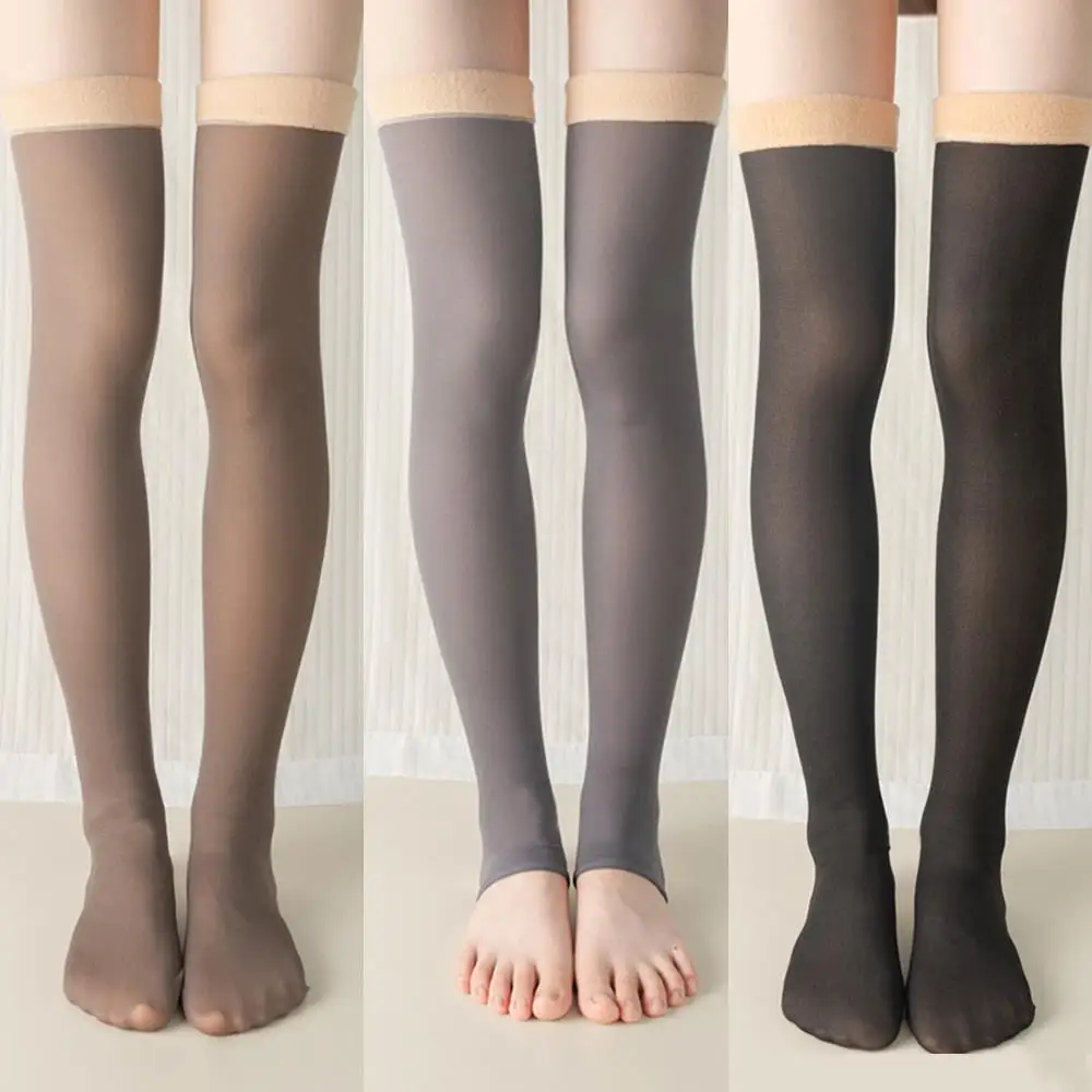 Thicken Thermal Overknee Stockings for Women Winter Warm Fleece Velvet Stockings Knee-protecting Thigh-high Tights Long Socks