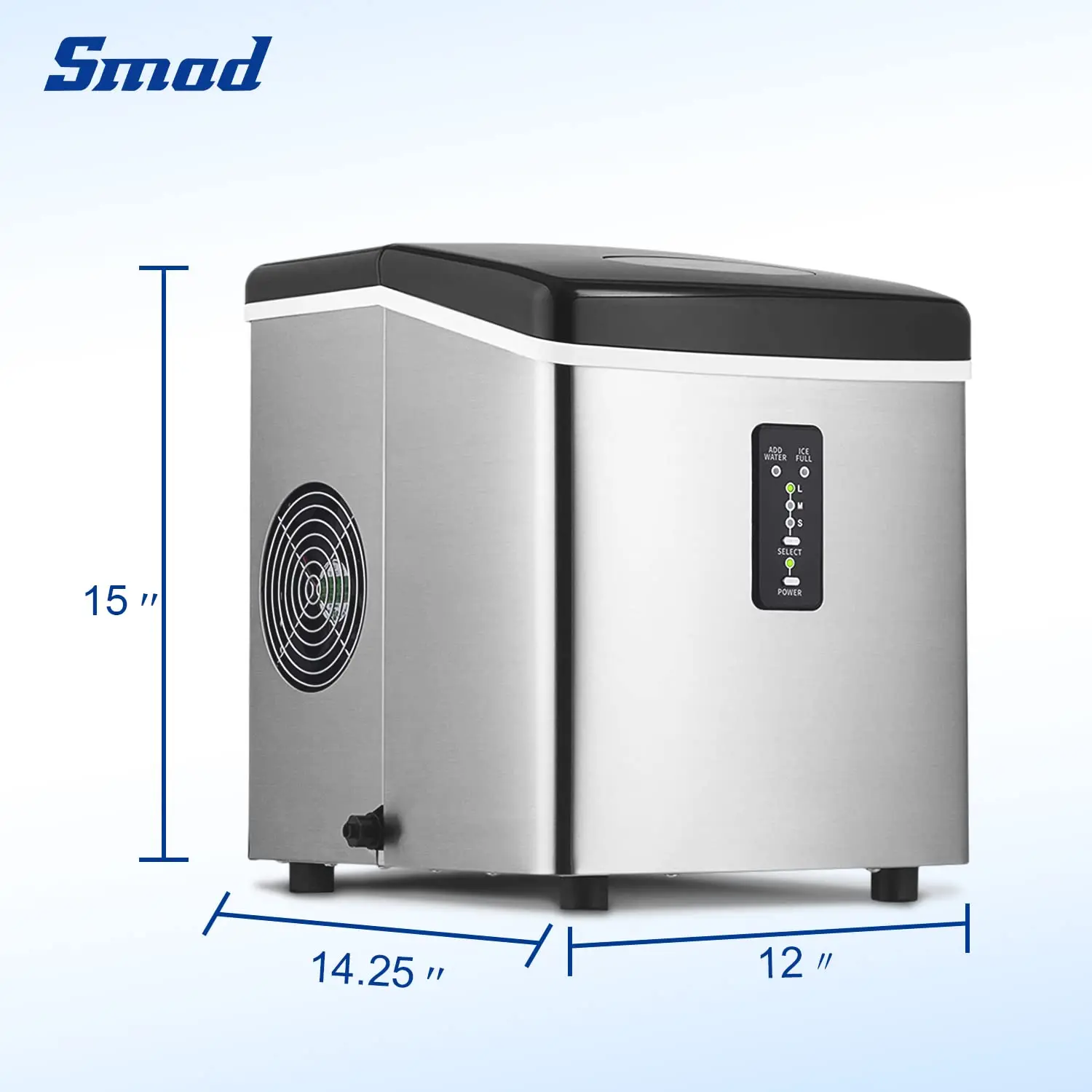 ماكينة تصنيع الثلج Smad 35Lbs/24H كونترتوب من الفولاذ المقاوم للصدأ حجم صغير الحجم 3 رصاصة الجليد جاهزة في 8 دقائق محمولة مع مغرفة