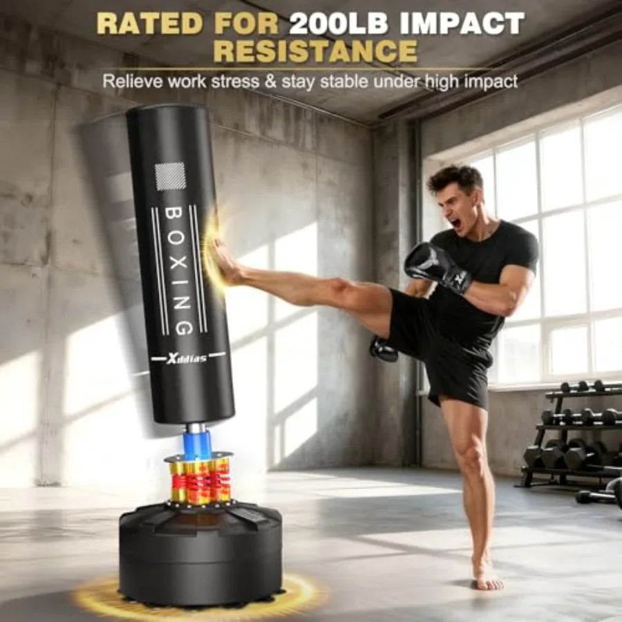 Freestanding Punching Bag for Home Gym Training Steel Frame with PVC Cover Black Stable Base with Sand/Water Fill