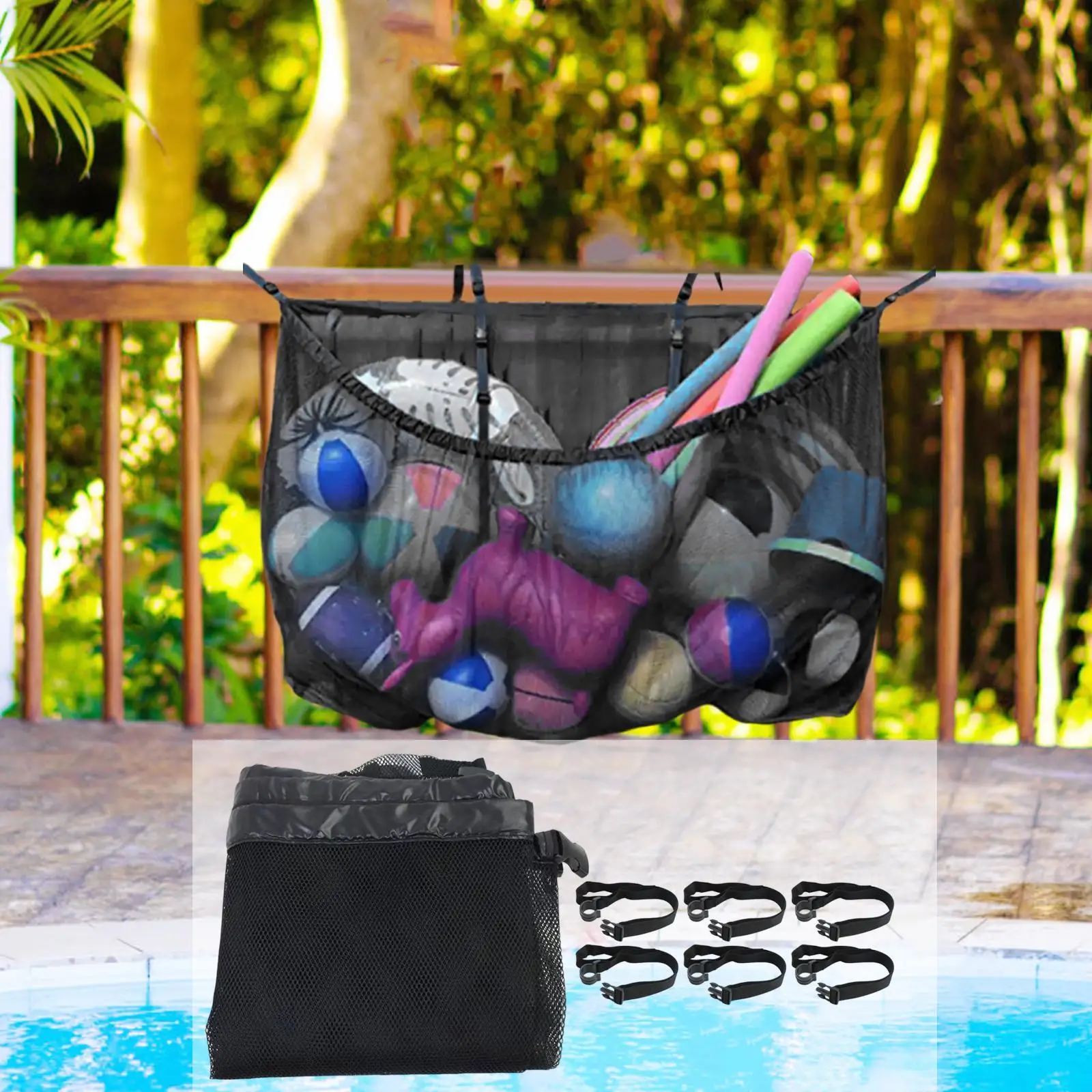 Pool Storage Bag Poolside Pouch Holder Foldable Large Capacity Heavy Duty Toy