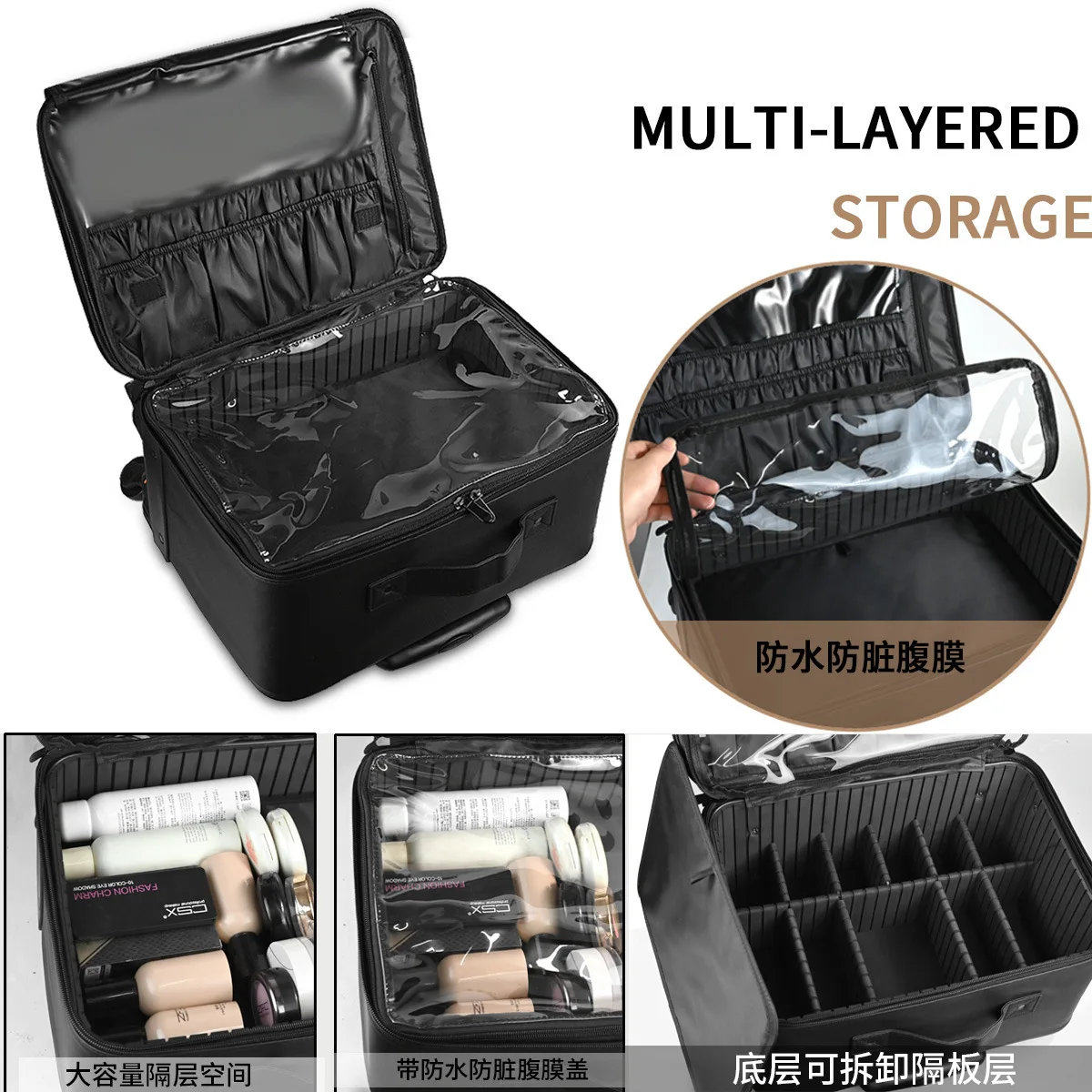 Pu Black Cosmetic Brush Storage Bag Women Artist Waist Bags Hair Stylist Makeup Holder Multifunctional Trolley Case