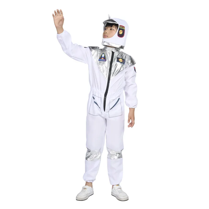 New Year Boy Astronaut Costume White Space Astronaut Cosplay Jumpsuit Kids Halloween Christmas Party Fantasy Dress Up Gift