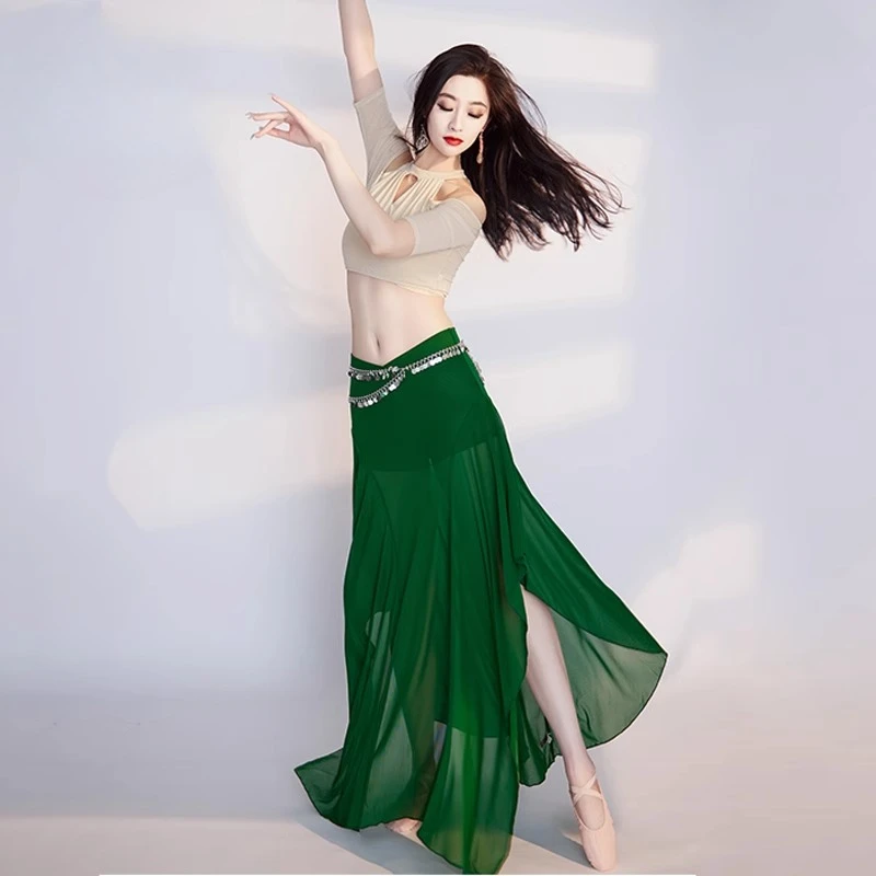 カスタマイズされた新しいベリーダンス衣装練習ドレストップスカートカラーコントラストパフォーマンス衣装オリエンタルダンススカート