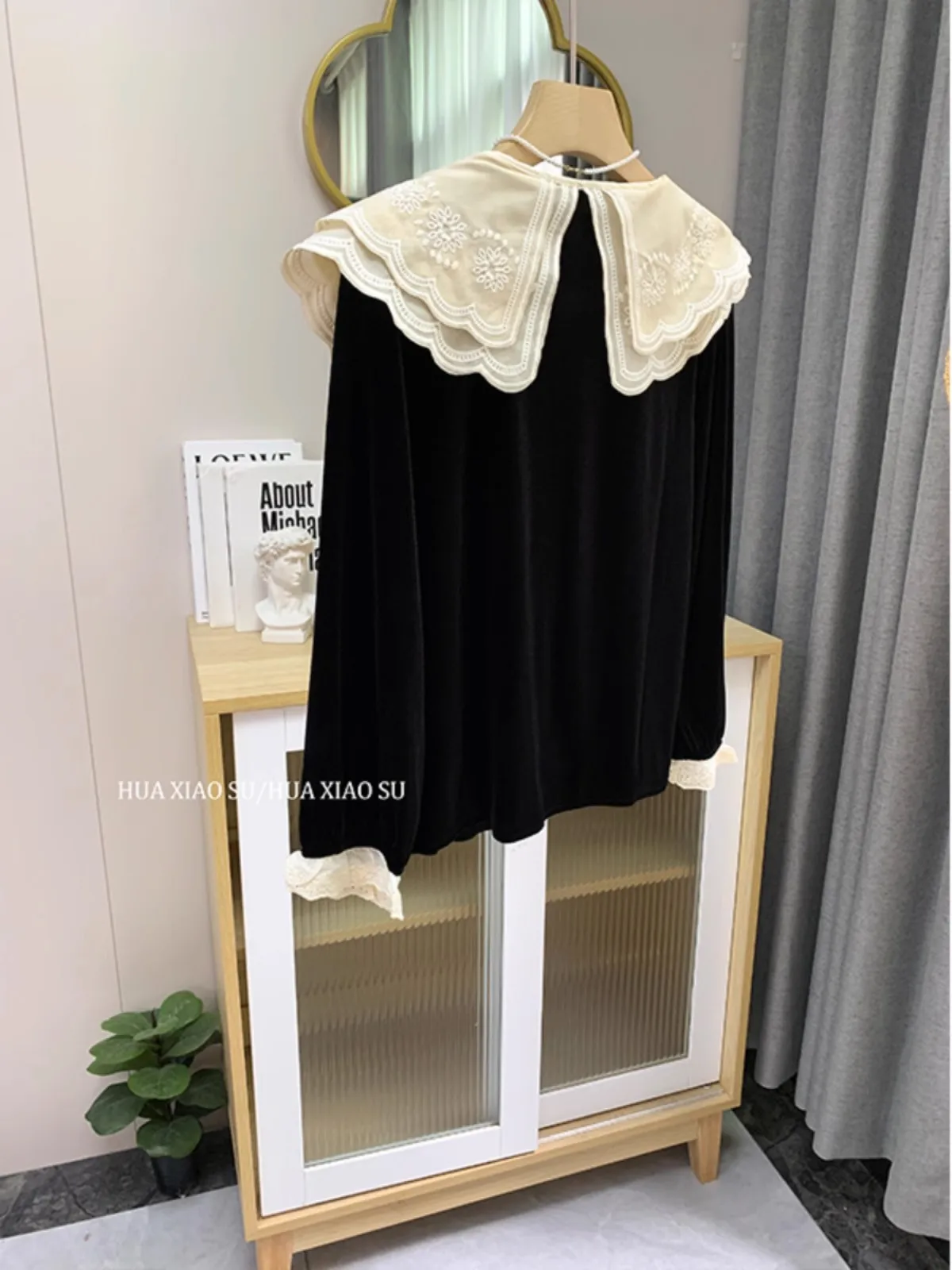 Doll Collar Vintage Blouse Women Loose Long-Sleeved Baggy Lace Lace-up Shirt Premium Comfortable Top