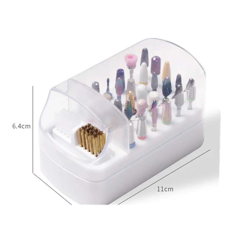 Storage Box 2-in-1 Nail Art Drill Grinding Storage Holder Polish Head Bit Clean The Manicure Sanding Head Brush Display 30 Holes